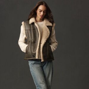 Anthropologie Faux-Leather Sherpa Fleece Lined Vest